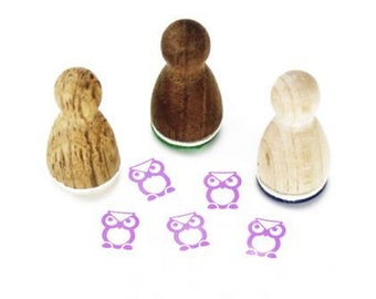 Stemplino mini timbre - Elma Owl - petit timbre en bois pour agenda planificateur invitations animaux de la forêt hibou de la forêt renard exlibris