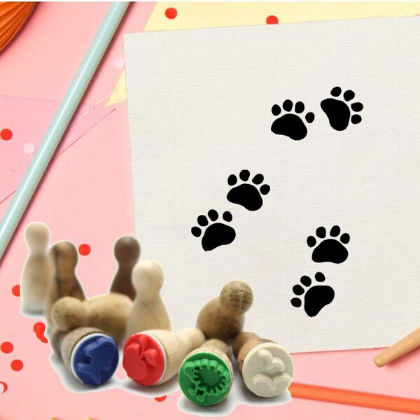 Stemplino Ministempel - Pfoten - Mini Stempel Kinder Holzstempel für Weihnachten basteln Wichtel Spuren Tiere Fußabdruck Katzen Fuchs