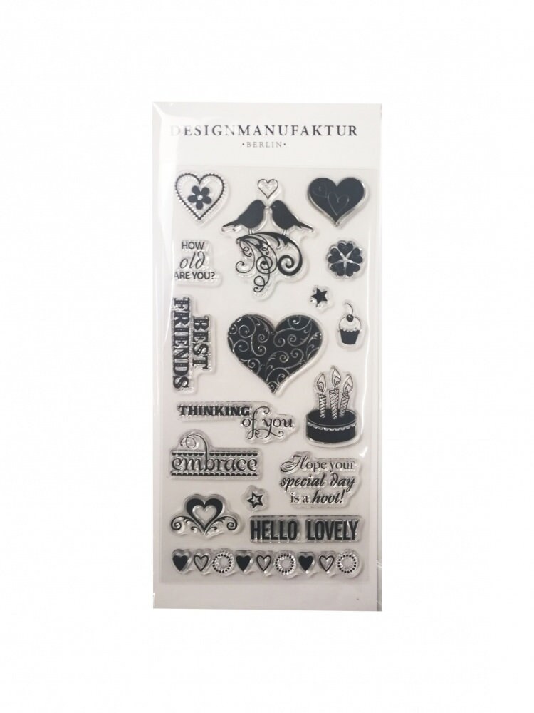 Silicone stamp set customizable - Love I - Valentine's Day gift card bird couples heart shape cake candle motif anniversary wedding invitation