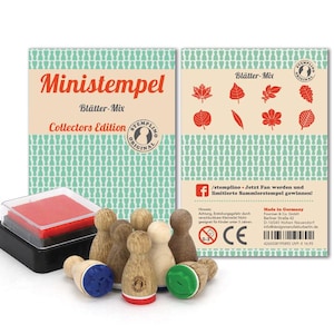Stempel-Set Mini Holzstempel Set Blätter , 8 Stück mit Stempelkissen Baum Pflanzen Frühling Sommer Herbst Winter Deko Natur Wald