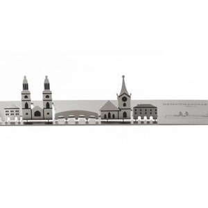 Skulpo® Edelstahl Klappkarten Skyline Zürich 3D Grußkarten Pop-up Karten Basteln Geschenk Kinder Schreibtisch Skulptur Deko Miniatur Bild 2