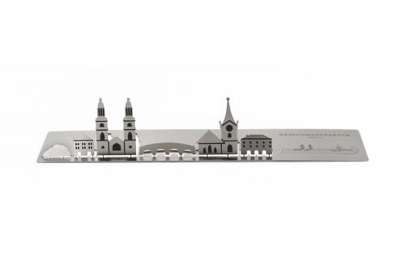 Skulpo® Edelstahl Klappkarten Skyline Zürich 3D Grußkarten Pop-up Karten Basteln Geschenk Kinder Schreibtisch Skulptur Deko Miniatur Bild 2