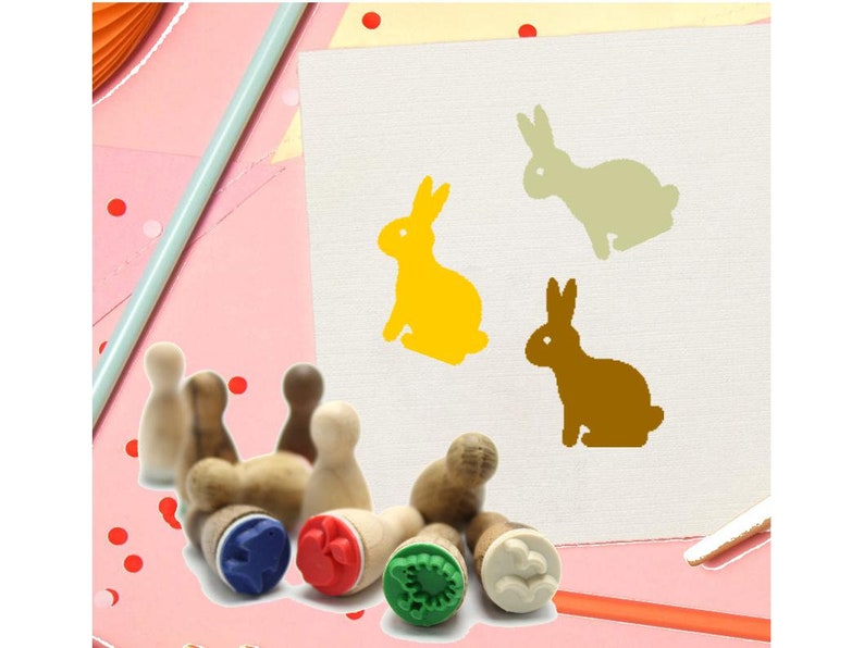 Stemplino Ministempel Hase Mini Stempel Kinder Holzstempel für Tagebuch Journal Ostern basteln Ostereier Kaninchen Kanin Osterhase Bild 1