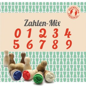 Stempelset mini houten stempelset cijfers, 10 stuks met stempelkussen voor Kerst Adventskalender