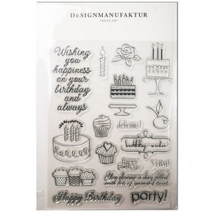 Silicone stamp set customizable - birthday - party invitation handwriting congratulations birthday cake cupcake candle