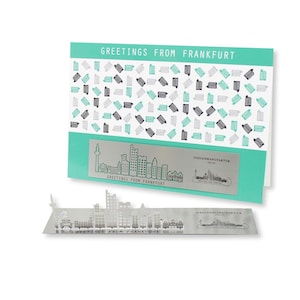 Cartões dobráveis de aço inoxidável Skulpo® - Skyline Frankfurt - Cartões comemorativos 3D cartões pop-up presente artesanal escultura de mesa infantil miniatura decorativa