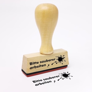 Tampon d'enseignant - Veuillez travailler plus propre - Tampon d'enseignant d'école primaire avec inscription et motif de tache d'encre, tampon d'école 50 mm x 15 mm