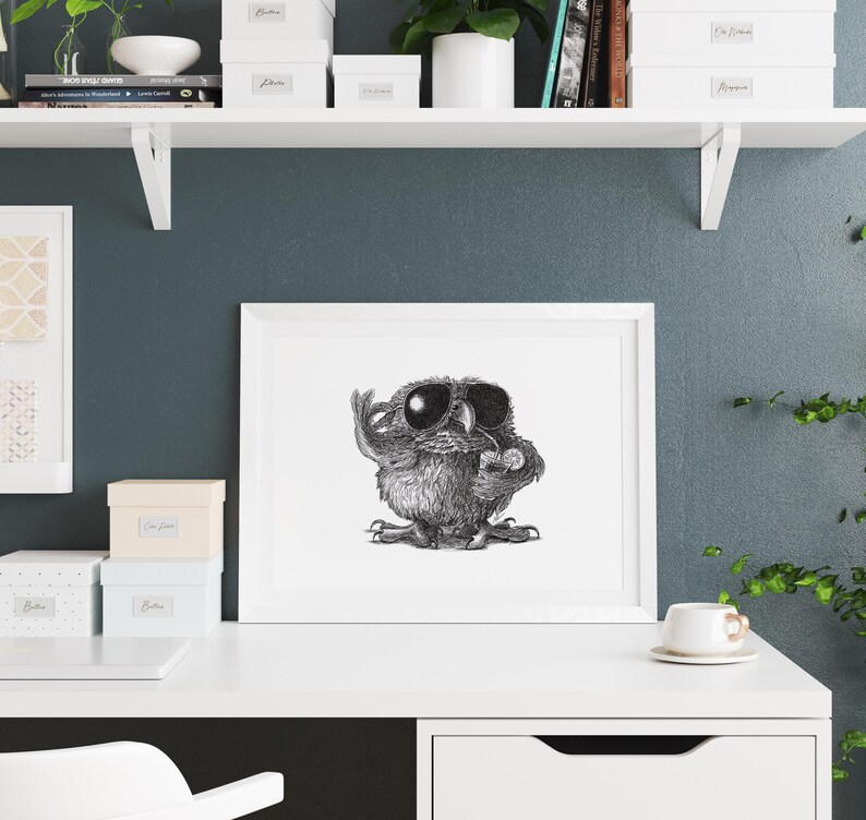 Black and White Poster Cool Owl Artwork Wall Picture by Stefan