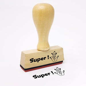 Tampon d'enseignant -Super!- Tampon d'enseignant d'école primaire avec dicton et motif de pomme au crayon, tampon de motivation des élèves 50 mm x 15 mm