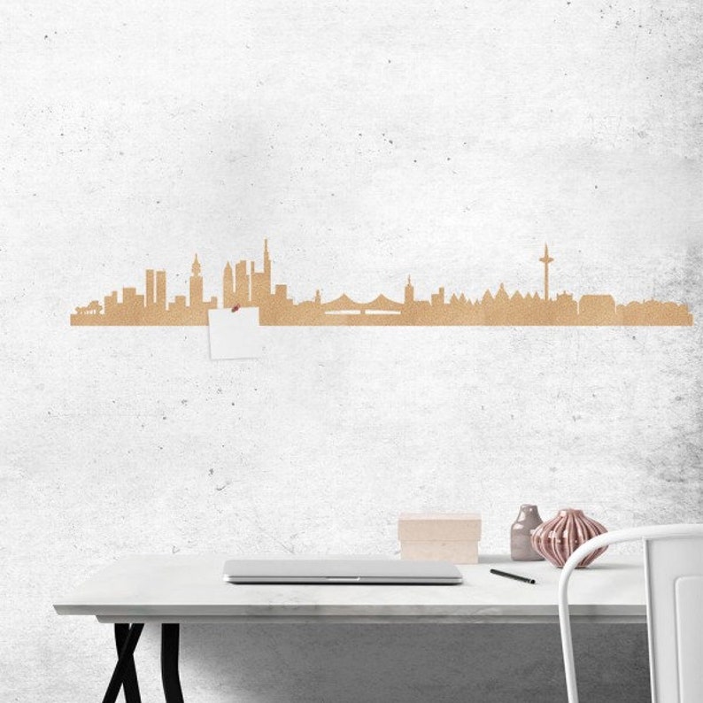 Korkline Frankfurt Skyline Frankfurt am Main Silhouette Pinnwand Deko aus Kork Wandaufkleber Wohnzimmer Wandtattoo Schlafzimmer Schattenbild Bild 1