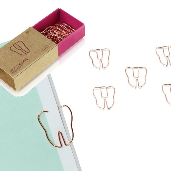 GOLDCLIP trombone motif dent or rose - 15 trombones de forme spéciale avec emballage trombone trombone signet clinique dentiste