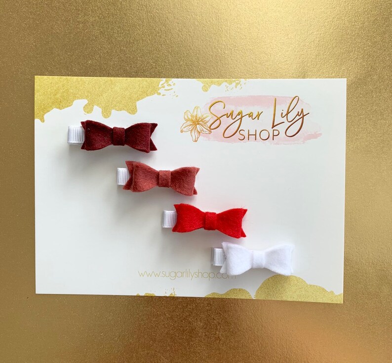marshmallow white wine rosewood cherry Mini felt bow on clips or nylon headband pastel 4 pack for baby girl: burgundy