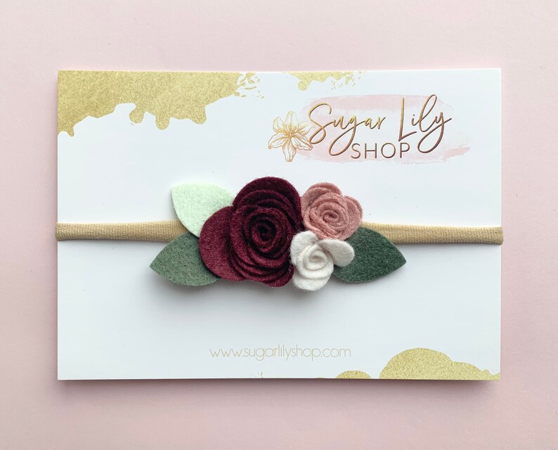 hair accessory baby shower burgandy Pink /& cream Rosebud Flower girl Felt flower rose nylon headband for baby or girls fall floral