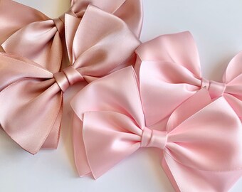 Classic pink satin bow, princess,ballerina, ballet, girly, ribbon, headband, hair clip, birthday, flower girl