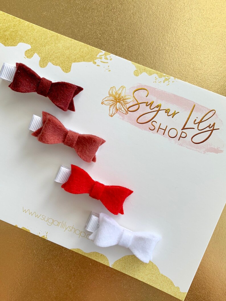 marshmallow white wine rosewood cherry Mini felt bow on clips or nylon headband pastel 4 pack for baby girl: burgundy