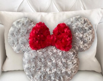 Minnie Mouse Inspired Pillow with Bow, Disney Decorative Pillow (TRADITIONAL COLORS)