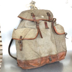 1940 Vintage Swiss Army Backpack Vintage Backpack Citybag Salt and Pepper Swiss Leather Canvas Cuir Armee Suisse WW2 Mountain Troops