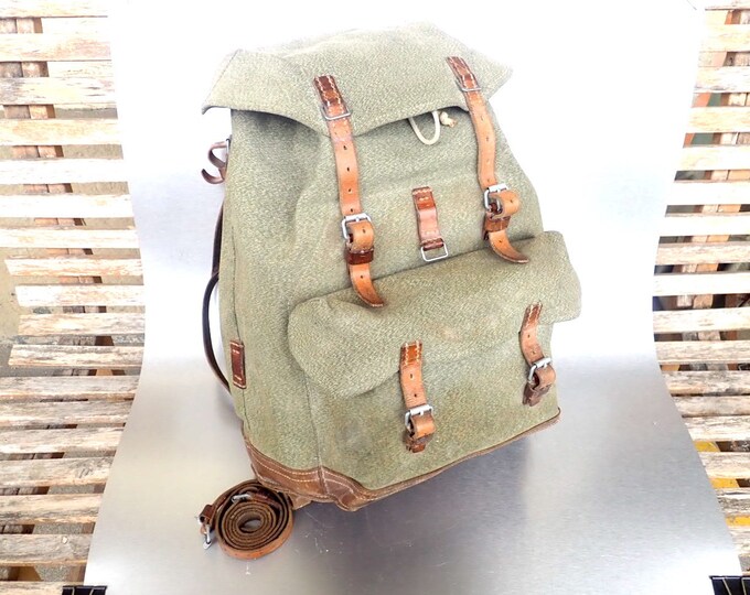 1969 Swiss Army Backpack Vintage Backpack Citybag Salt and Pepper Swiss Leather Rucksack