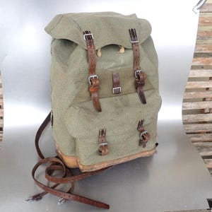 1963 Vintage Swiss Army Zaino Swiss Leather Sale e pepe Schweizer Armee Suisse Sac a Dos Canvas Cuir Leder Lin Hunt Hike Biker Teufen