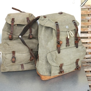 1952 Swiss Army Backpack Vintage Backpack Citybag Salt  Pepper Swiss Leather Rucksack Messenger Armee Suisse Biker Hike Beach Bag 1953 Bag
