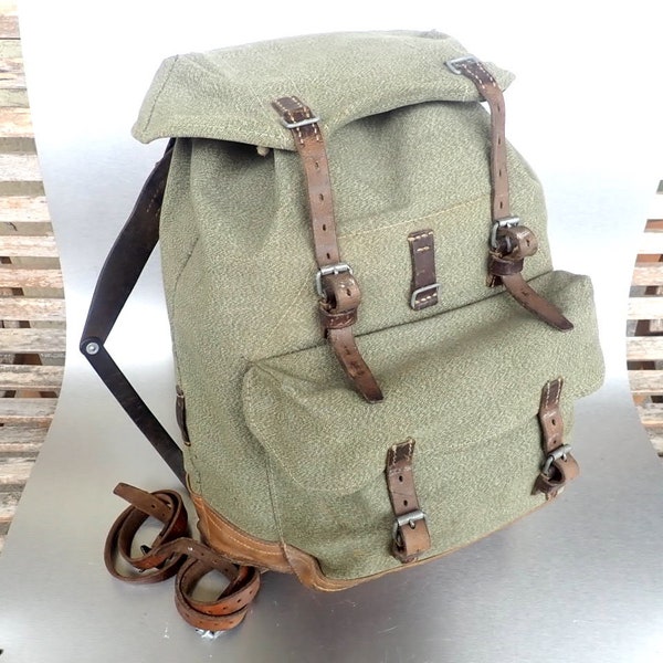 1961 Swiss Army Backpack Vintage Backpack Citybag Salt and Pepper Hunt Swiss Leather Rucksack Schweizer Armee Suisse Sac a Dos Biker Hike