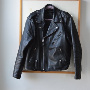Vintage Harley Davidson Thick Black Leather Motorcycle Jacket Size 46R