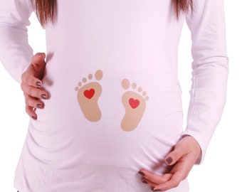 Babyfüße Umstand Shirt | Schwangerschaft Geschenk | witzige Mutterschaft Kleidung | Preganacy Shirt | Umstandsmode | Damen |  Langarm