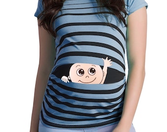 T-Shirt Grossesse Maman Rigolo Winke Winke – T-Shirt Maternité Manches Courtes Coton Stretch Côté Froncé