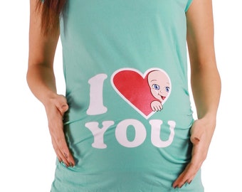 I Love You Umstandsshirt mit Motiv | Preganacy Shirt | Schwangerschaftsmode | Babyshower | Damen | Kurzarm