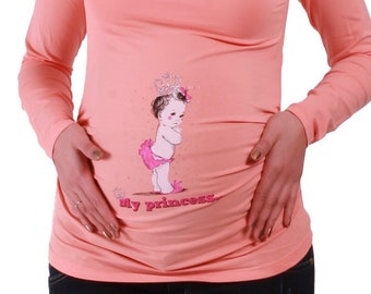 Mon | de grossesse Princesse chemise de grossesse | Chemise de grossesse avec motif | Babyshower Gift | | de maternité Manches longues