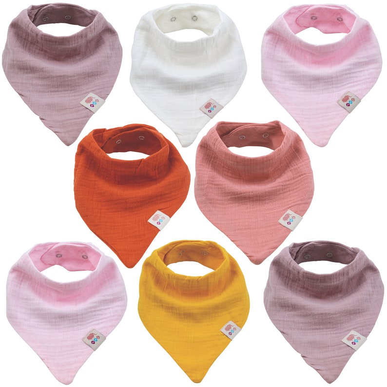 Pack bébé mousseline de 8 écharpes triangulaires, écharpe en coton unisexe avec boutons-pression réglables, bavoir en tissu rot pour les tout-petits, rouge image 1