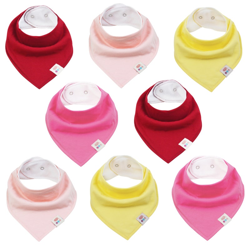 Baby einfarbige Dreieckstücher 8 Stück Halstuch aus Baumwolle mit verstellbaren Druckknöpfen Lätzchen Sabberlatz Spucktücher für Kleinkinder 8er Set Mädchen