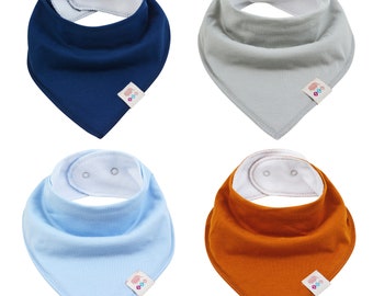Lot de 4 foulards triangle couleur unie pour bébé en coton avec boutons-pression réglables