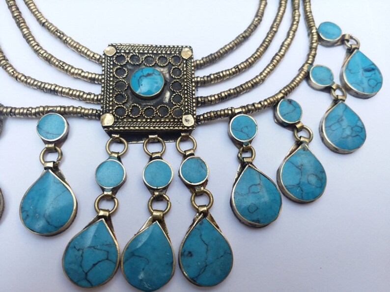 Turquoise Afghan Turkmen Tribal Ethnic Kuchi Necklace 439