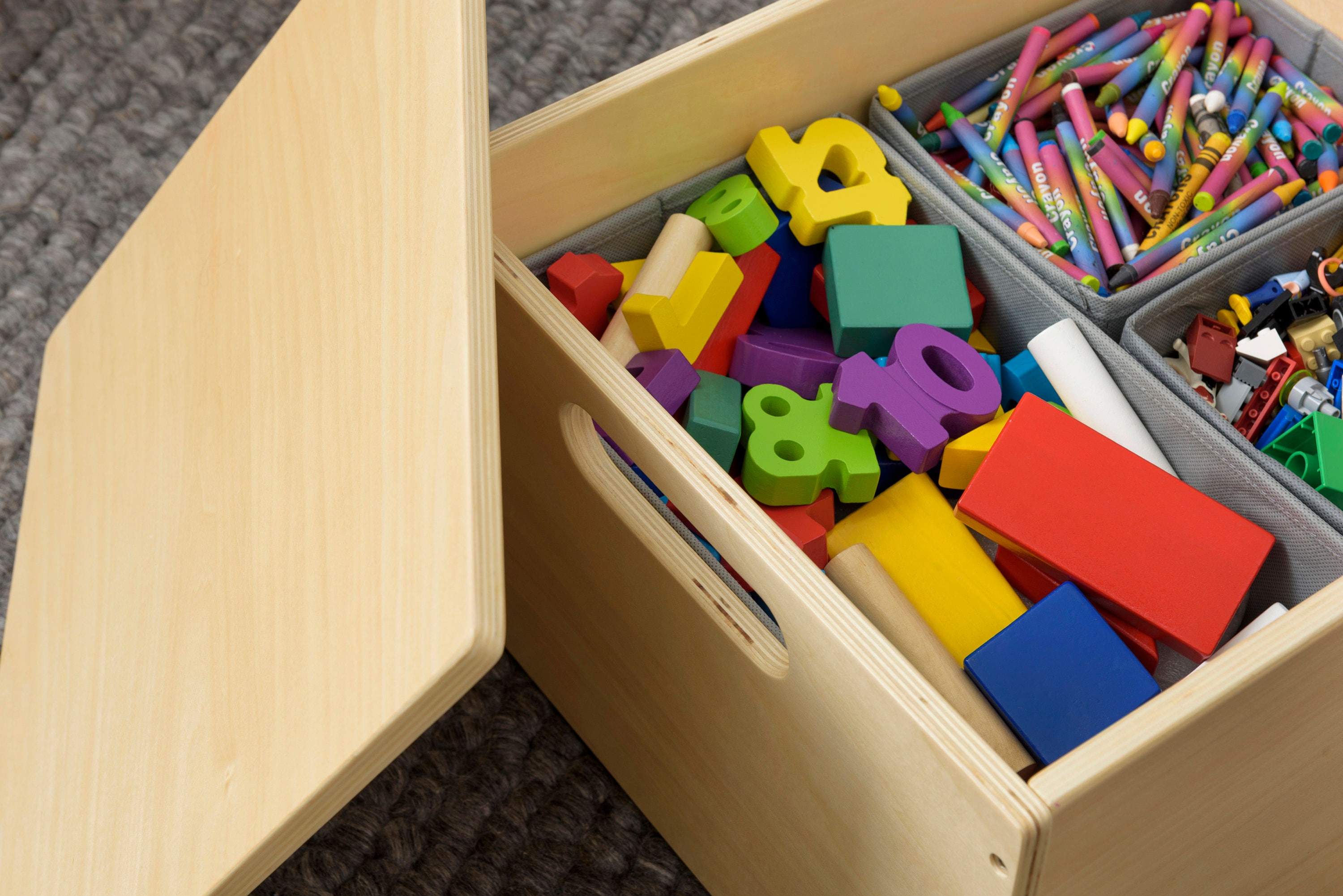 Wooden Toy Box for Lego Storage by Tidy Books Ivory Lid and Dividers  Included 40 X 34 X 24 Cm 