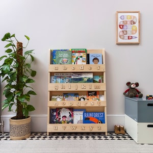 Tidy Books® The Original-Kids Bookshelf - Alphabet Bookcase - Childrens Book Shelf - Montessori Bookcase- Heirloom Toddler Bookshelf -Wooden