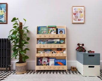 Tidy Books® Kids Bookshelf - Alphabet Bookcase - The Original Childrens Book Shelf - Montessori Bookcase- Toddler Bookshelf -Wooden