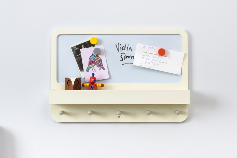 Children's Notice Board With Shelf, Hooks and White Board