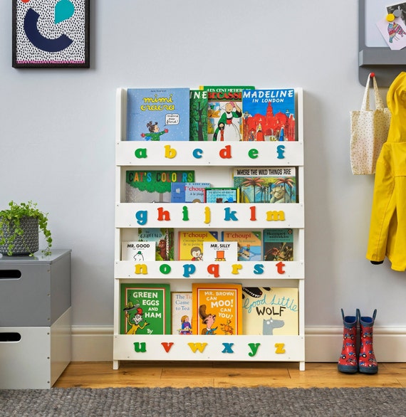 white childs bookcase