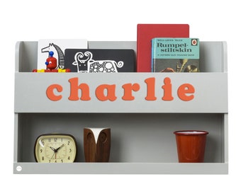 Tidy Books® Personalized Shelf  - The Original Bunk Bed Buddy™, Encourages Bedtime Reading- Kids Floating Shelf -Nightstand - Grey