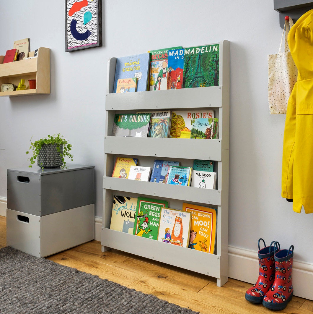 Childrens Bookcase Grey Wood Kids Book Storage Unit by Tidy Etsy