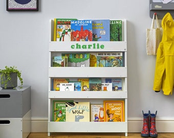 Personalised Montessori Kids Bookshelf – Toddler Bookcase – Wooden Nursery Book Storage – Front Facing Children's Bookcase Gift- White