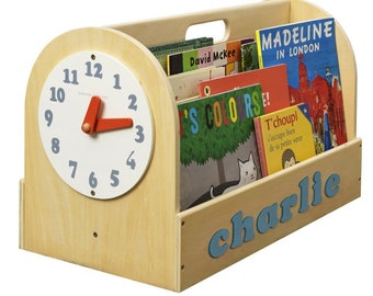 Personalised Kids Book Storage Box, Natural Wood | Portable Book Storage for Toddlers