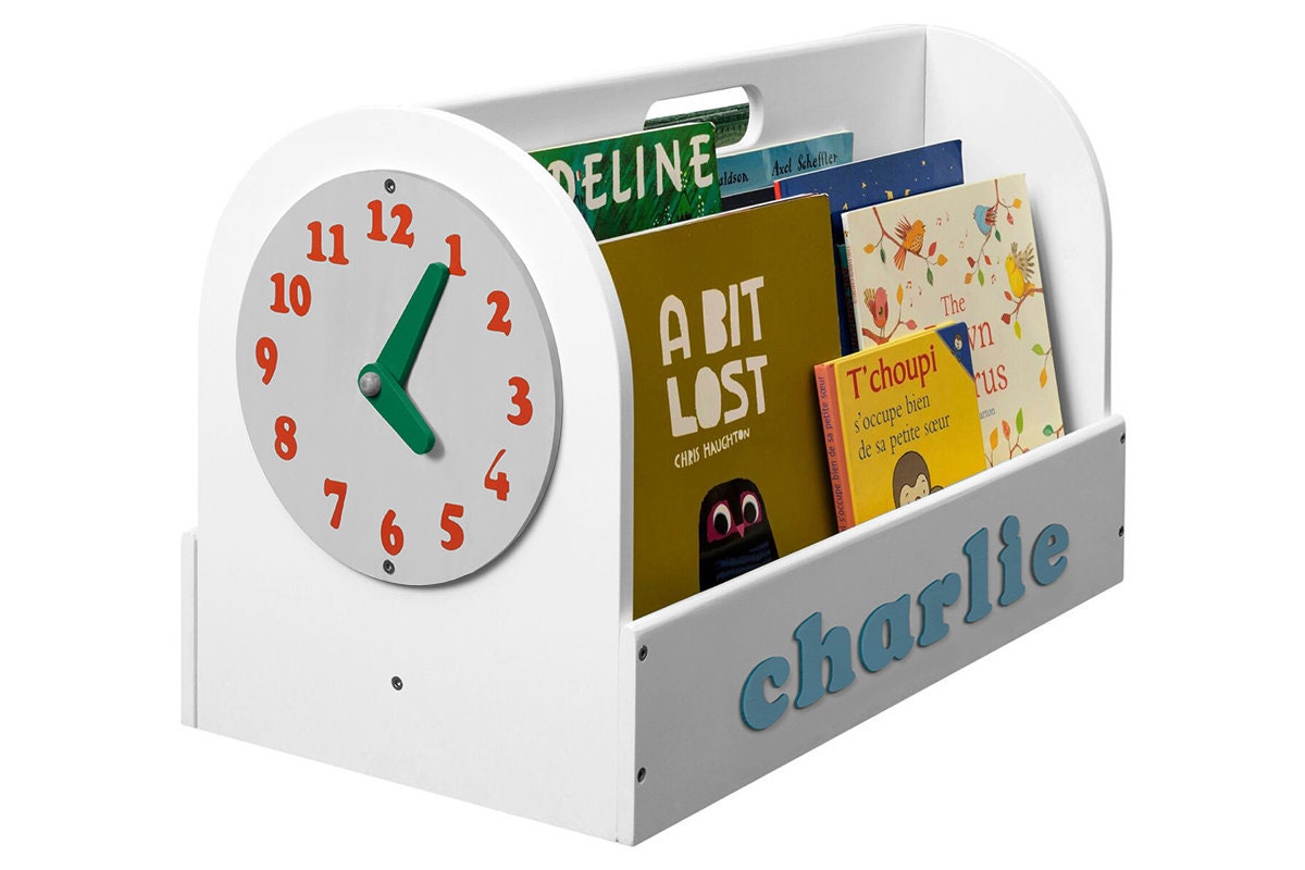 Boîte De Rangement Personnalisée Pour Livres Enfants, Bibliothèque Portable En Bois Blanche Tout-Petits, Horloge Jeu Montessori, Enseignement À