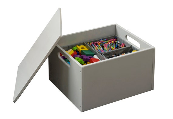 Wooden Toy Box for Lego Storage by Tidy Books Grey Lid and