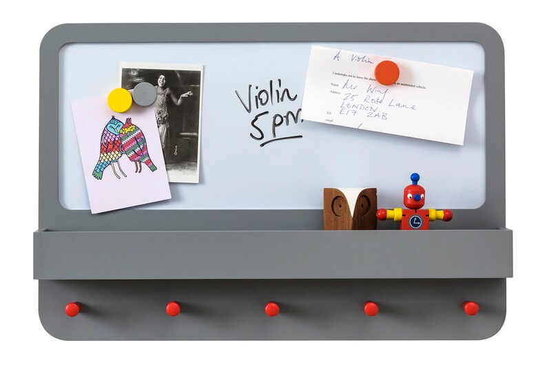 Children's Notice Board With Shelf, Hooks and White Board Grey
