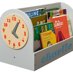 Caja de almacenamiento de libros para niños personalizada, madera gris / almacenamiento de libros portátil para niños pequeños