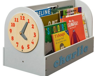 Personalised Kids Book Storage Box, Grey Wood | Portable Book Storage for Toddlers