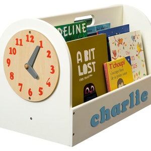 Caja de almacenamiento de libros para niños personalizada en madera de marfil / almacenamiento de libros portátil para niños pequeños