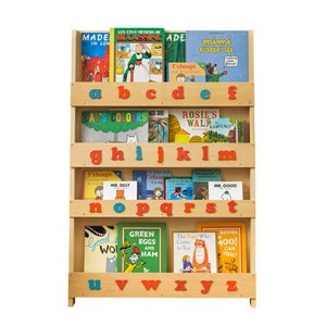 Montessori Bookcase Wooden Kids Bookshelf with Montessori Alphabet The Tidy Books Original 115 x 77 x 7 cm Water Lacquer Finish image 2